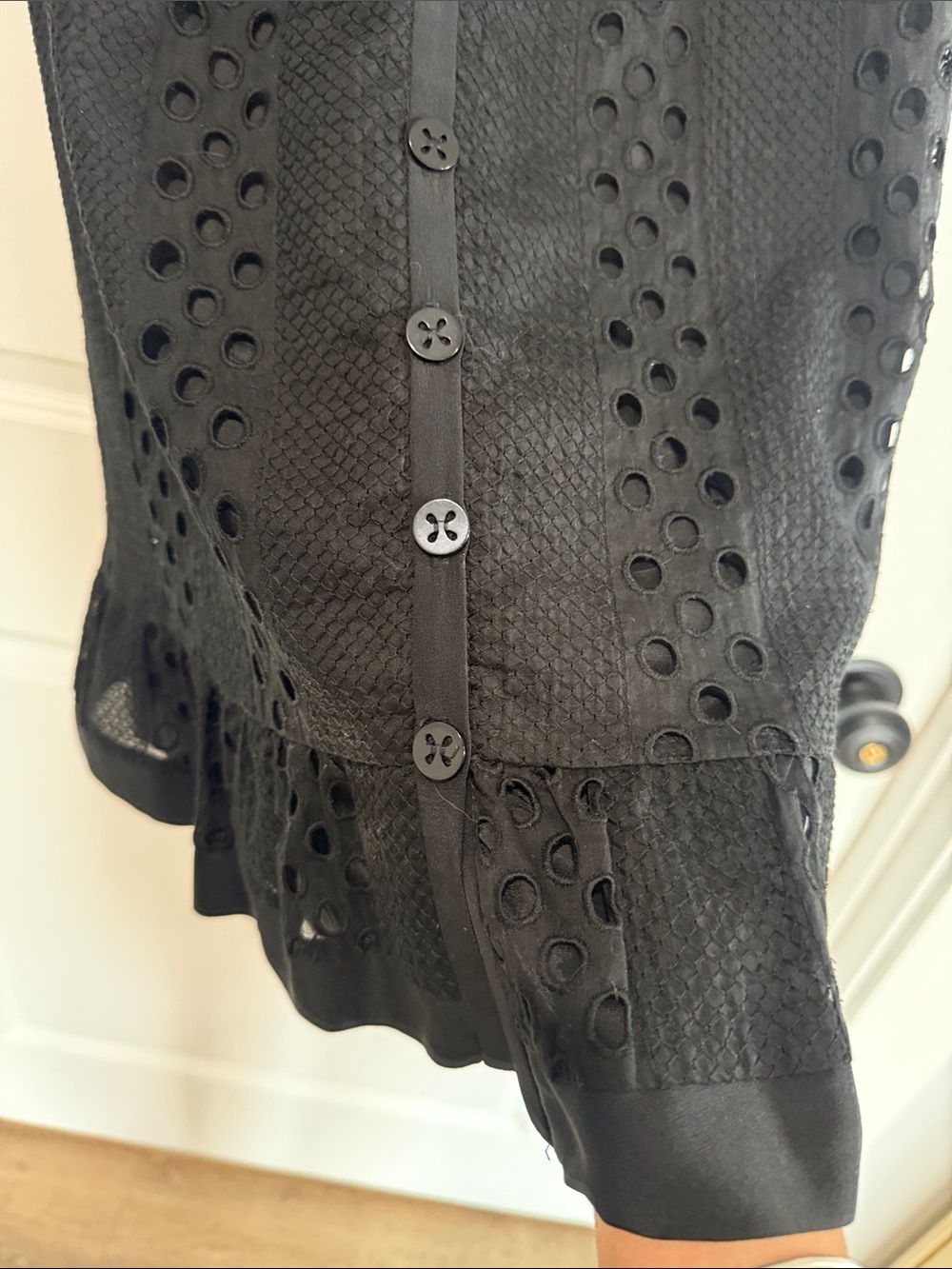 Nanette Lepore Black Eyelet Button-Front Mini Dress - Picture 6 of 8